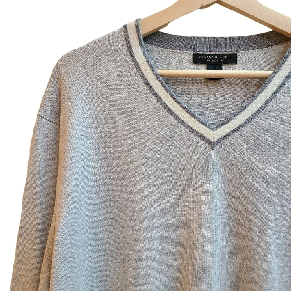 Silk Cotton Cashmere Blend Varsity Collegiate Sweater Men's Large